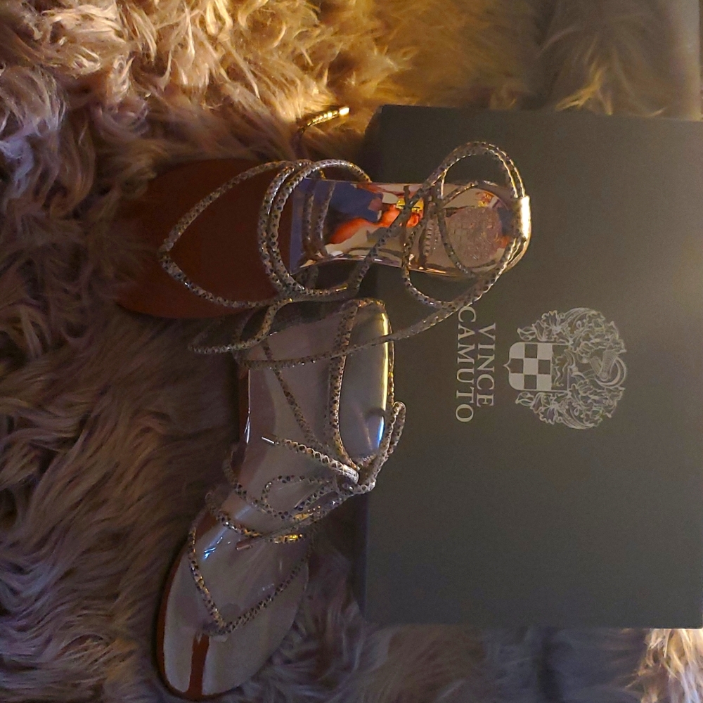 Size 7 rose gold snake flat strappy  gladiator sandals.